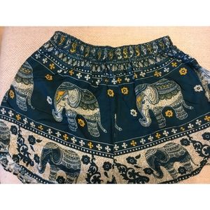 Teal Thai Elephant Shorts Expandable Waist Band
